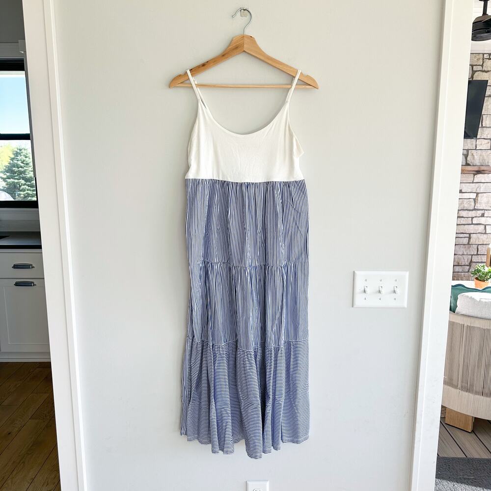 Vineyard Vines Sleeveless Tier Deep Ultramarine Stripe Midi Dress Blue S